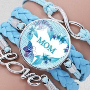 Mom Layered Bracelet Light Blue Butterfly Flower Design Love and Infinity